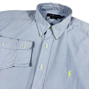 Ralph Lauren‎ Blake Men L Cotton Long Sleeve Yellow Pony Button Up Shirt Blue